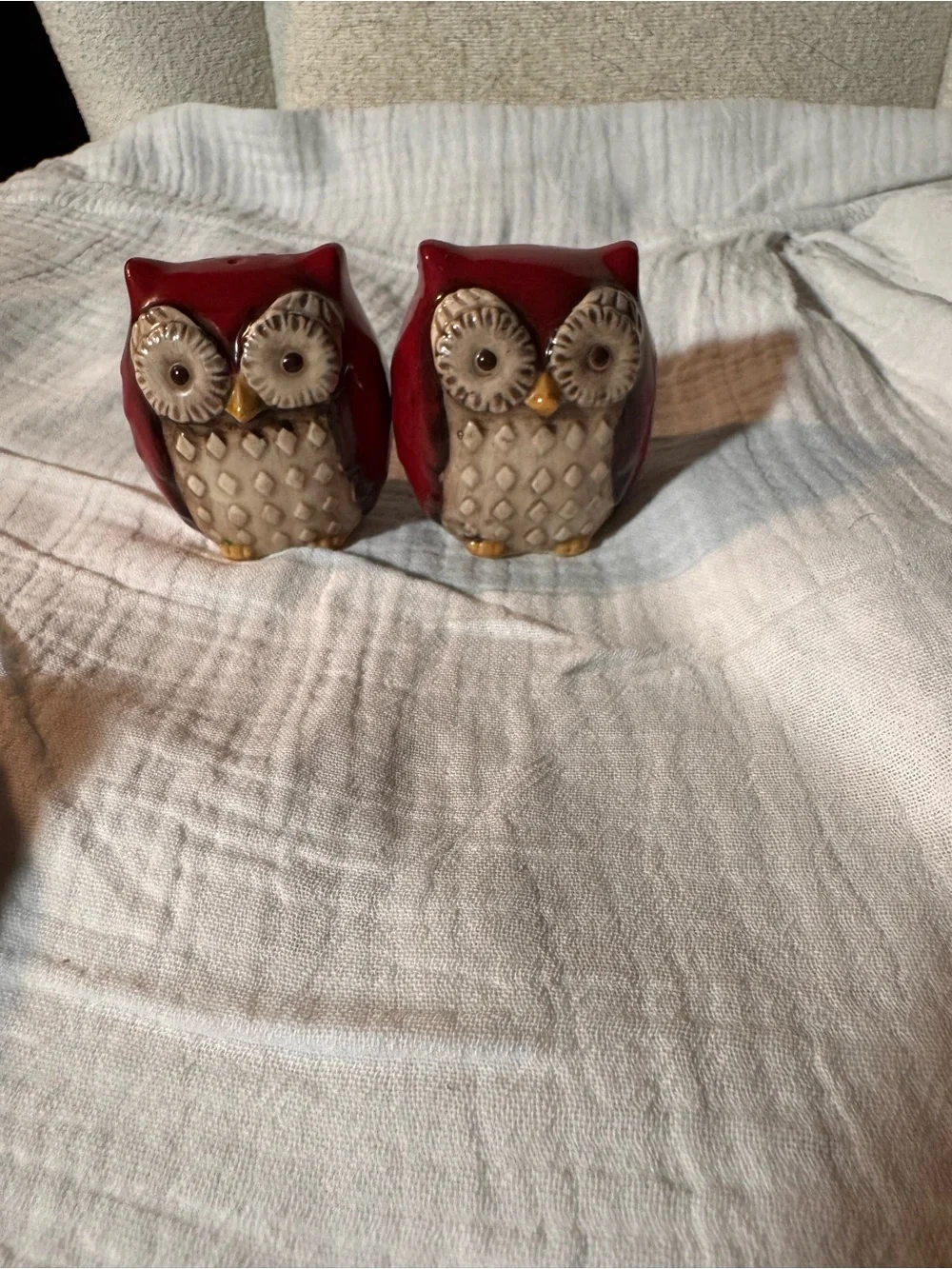 Red Owl Ceramic Salt and Pepper Shaker Set - Kitchen Decorative Seasoning Pair